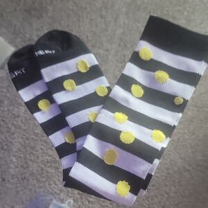 Black and White Striped Compression Socks with Yellow Dots & deco.
